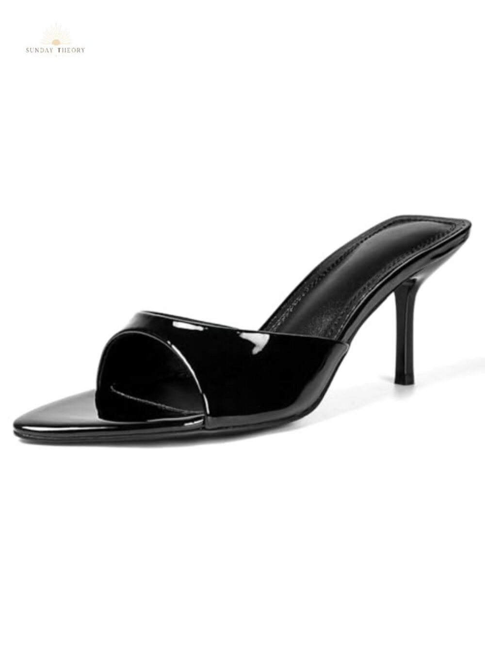 QIV Kitten Heels Pointed Open Toe Mule Heeled Sandals Faux Leather Wedding